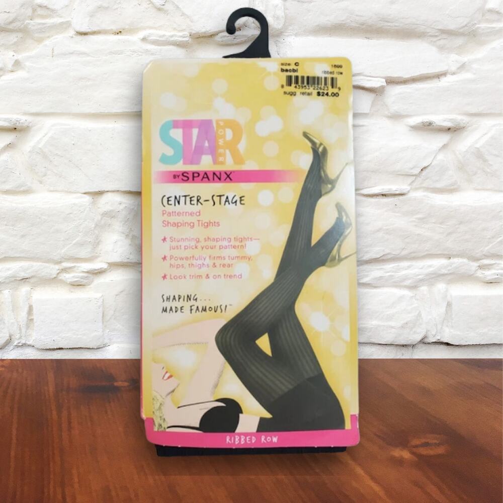 Spanx Star‎ Power Center Stage Ribbed Shaping Tights Size C Black NWT